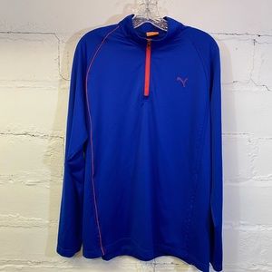 Puma Sport Lifestyle Mens Long Sleeve Cobalt W Orange Accents Mesh Shirt